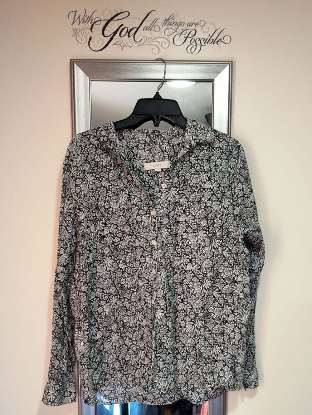LOFT Black and White Floral Button-Down Shirt